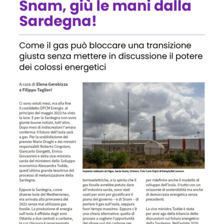 ?‍??  Snam, giù le mani dalla Sardegna